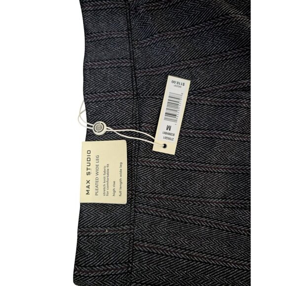 Max Studio Womens Pleated Wide Leg Pants Medium Herringbone Gray Straight Fit - Picture 2 of 9